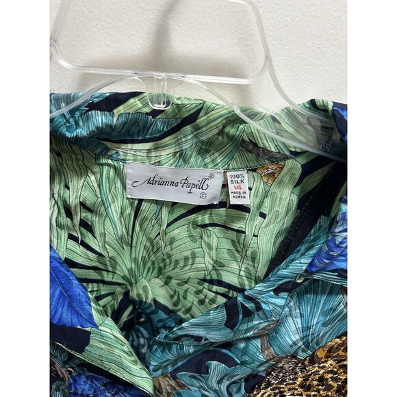 Vtg NOS Adrianna Papell 100% Silk Jungle Leopard Print Blouse 14 Animal Korea - Picture 2 of 7